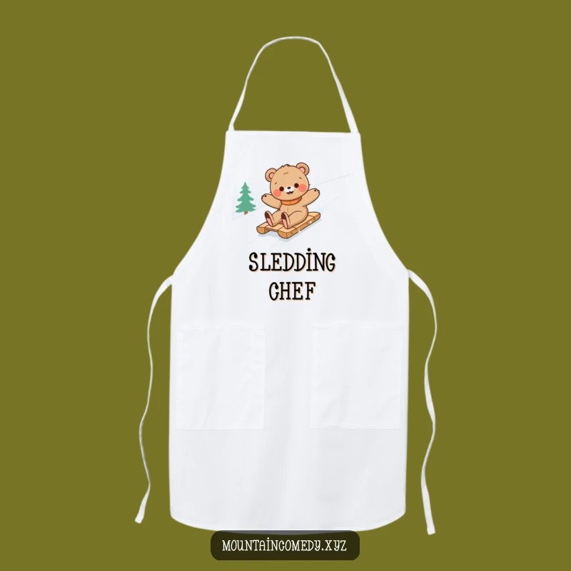 Funny Bear Cub Sledding Apron: Hilarious Kitchen Adventure Gift for Chefs