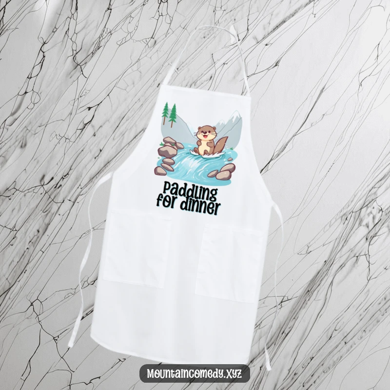 Funny otter character paddling down a stream, ready to assist in the kitchen on this humorous and practical apron.