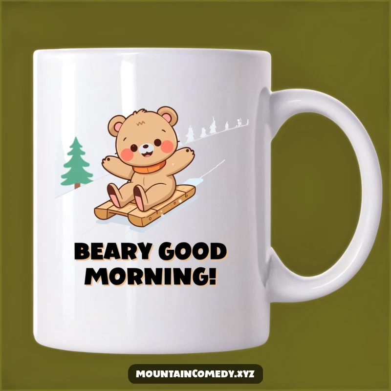 Funny Bear Cub Sledding Mug: A Hilarious Winter Adventure Gift for Anyone