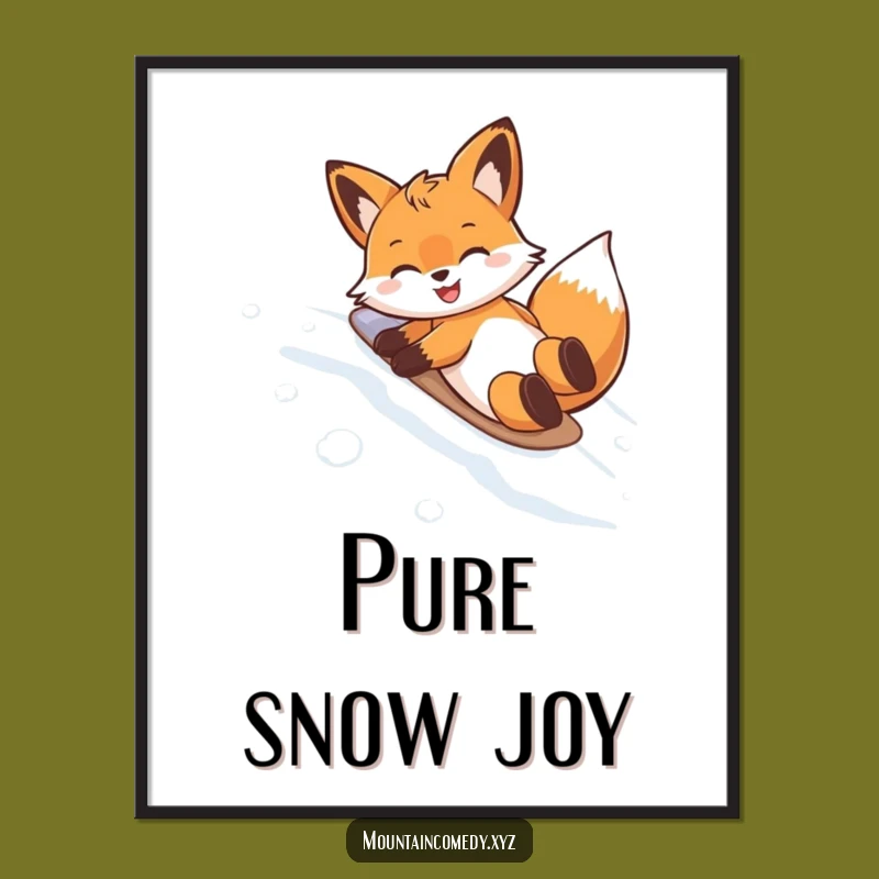 Funny Fox Belly Slide Digital Art: Bring Hilarious Snowy Joy to Your Digital Space