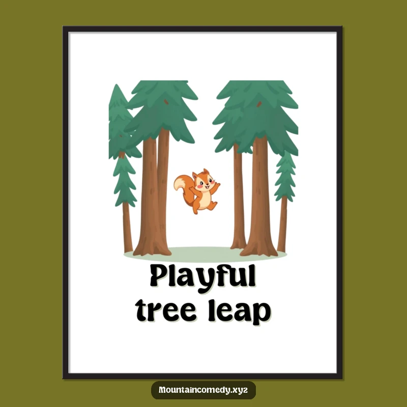 Funny Squirrel Leaping Digital Print: Playful Forest Canopy Wall Art Gift