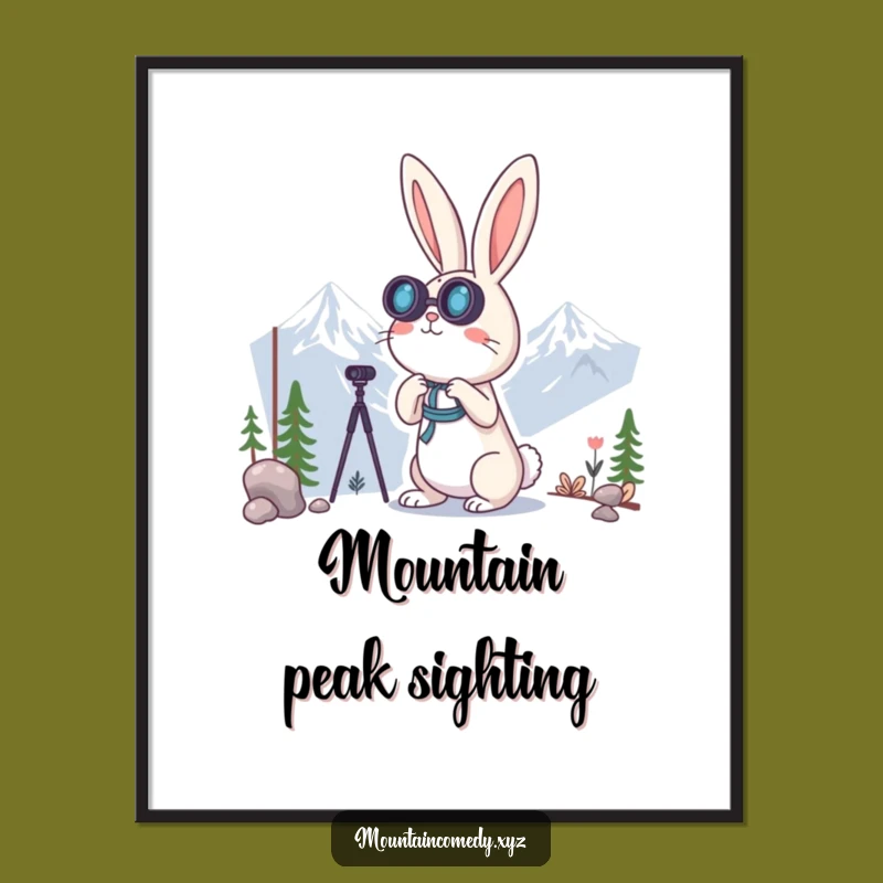 Funny Rabbit Binoculars Digital Print: Curious Mountain Vista Wall Art Gift