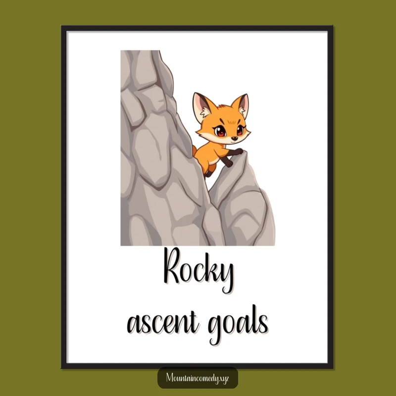 Funny Fox Cub Climbing Digital Print: Inspiring Mountain Wall Art Gift