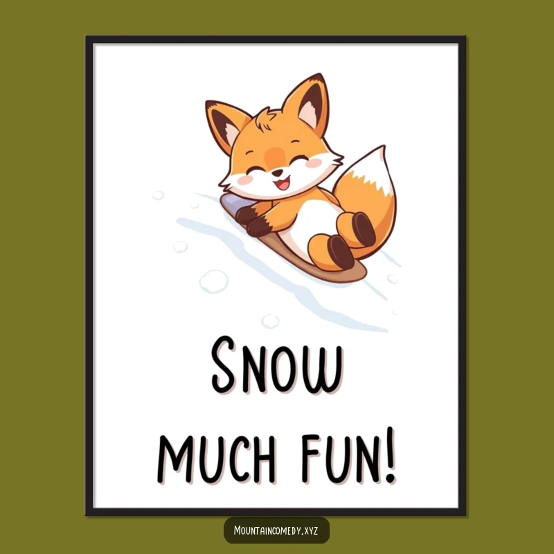 Funny Fox Belly Slide Poster: Bring Hilarious Winter Joy to Your Walls with This Art