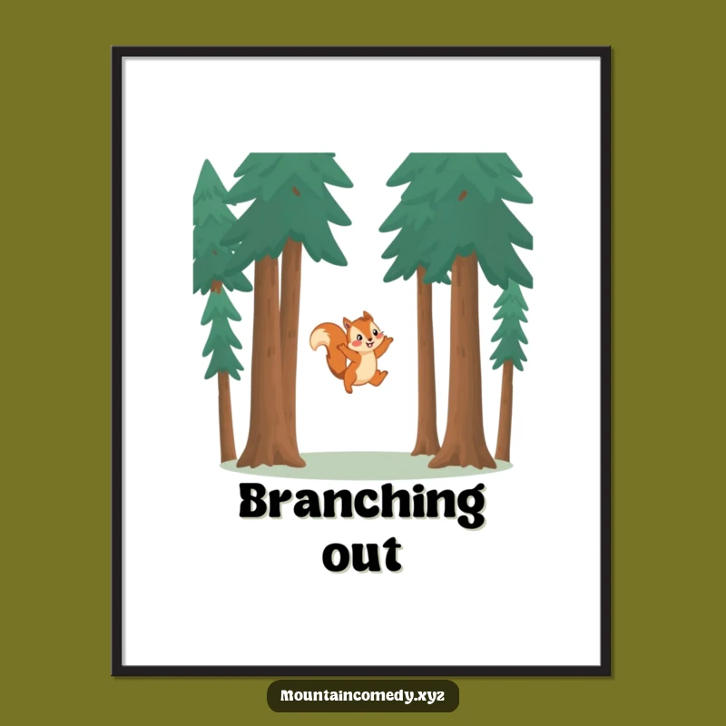 Funny Squirrel Leaping Poster: Playful Forest Canopy Art Print Gift
