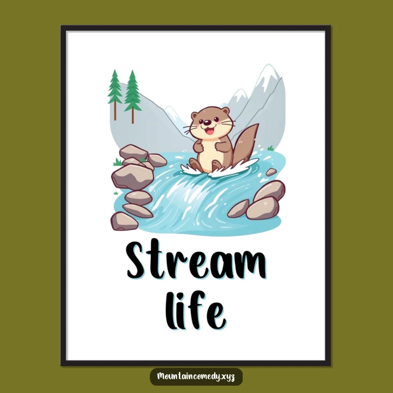 Funny Otter Paddling Poster: Cheerful River Flow Art Print Gift