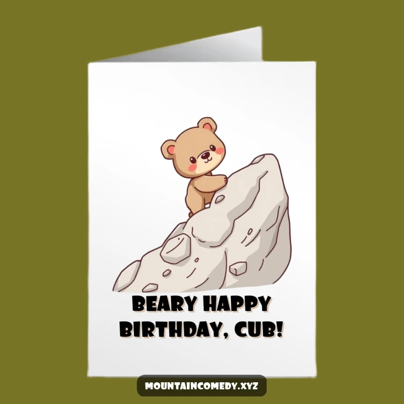 Free Printable Bear Cub Birthday Card: Climbing Fun, Downloadable Adventure Greeting