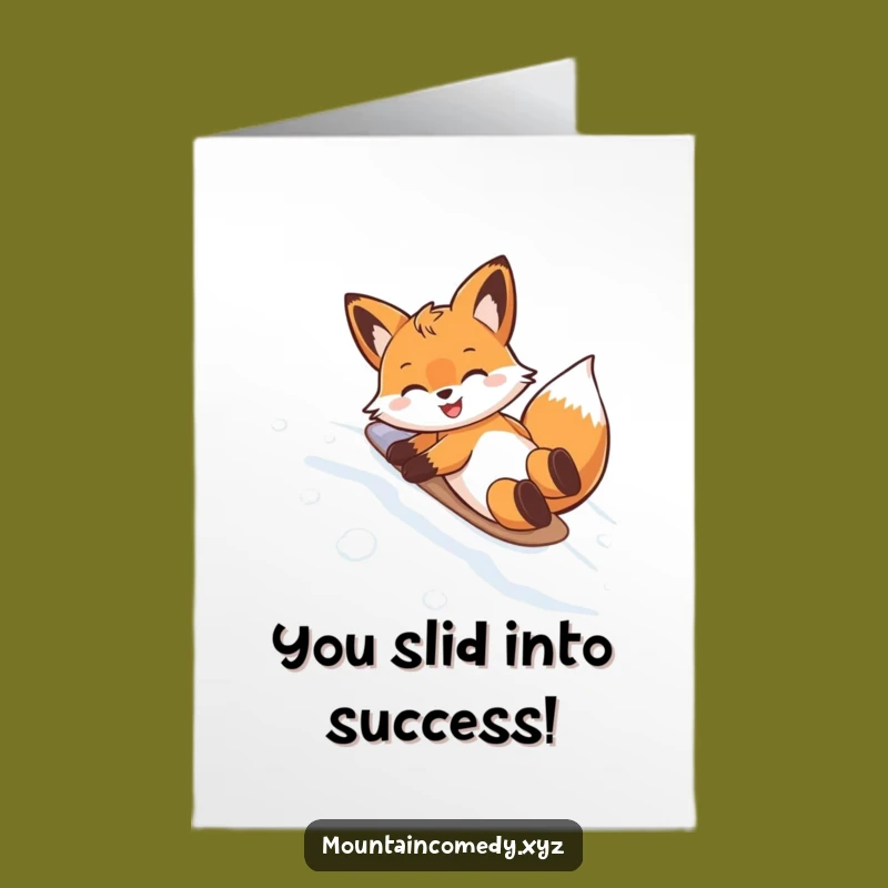 Free Printable Fox Congrats Card: Snowy Slide Celebration, Downloadable Joyful Art