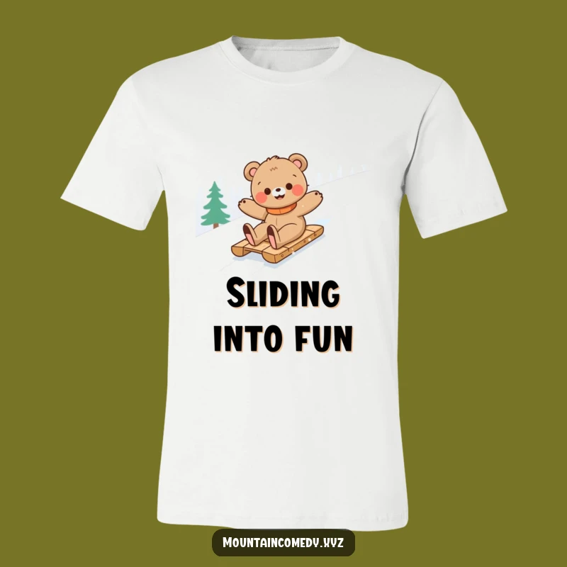 Funny Bear Cub Sledding T-Shirt: Hilarious Winter Adventure Tee for Outdoor Lovers