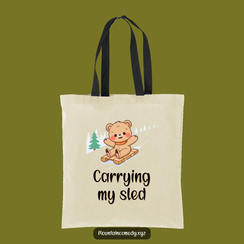 Funny Bear Cub Sledding Tote Bag: Hilarious Winter Adventure Carry-All Gift